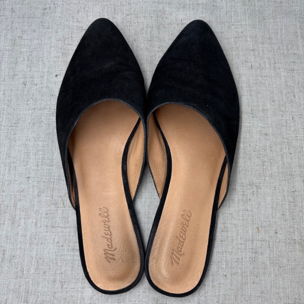 Madewell Remi Mule Black Suede Leather Pointed Toe Flat Slip On Shoe Women's 9.5 - Picture 7 of 9